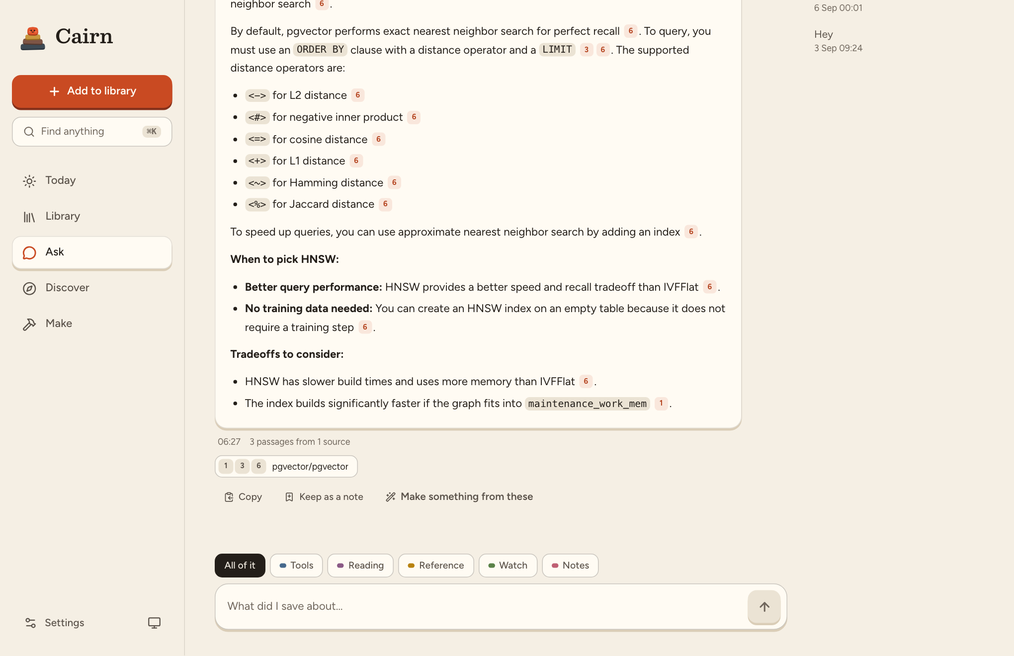 Ask: an answer with numbered citations