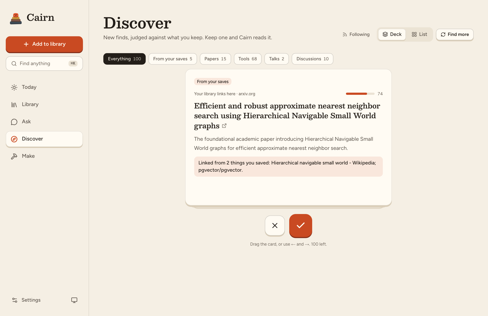 Discover: one find at a time, with why it was picked